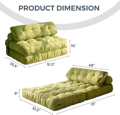 MAXYOYO Folding Sofa Bed, Convertible Sleeper Chair with Pillow Foldable Mattress with Back Support, Portable Fold Out Chair Bed Comfy Floor Sofa Lounge for Living Room Bedroom, Dark Grey, Single