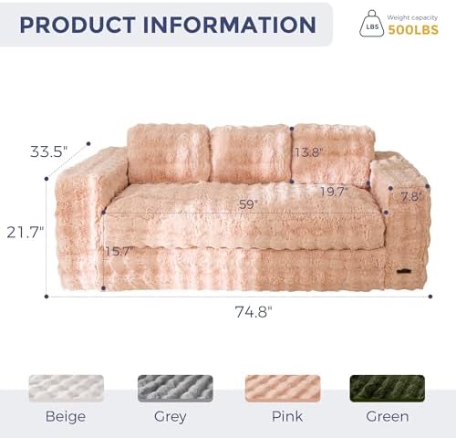 MAXYOYO Loveseat Sofa for Living Room, Small Sofa Couch Tufted Boneless Couch, Comfy Bean Bag Chair for Small Space Bedroom Apartment, No Assembly Needed, Beige