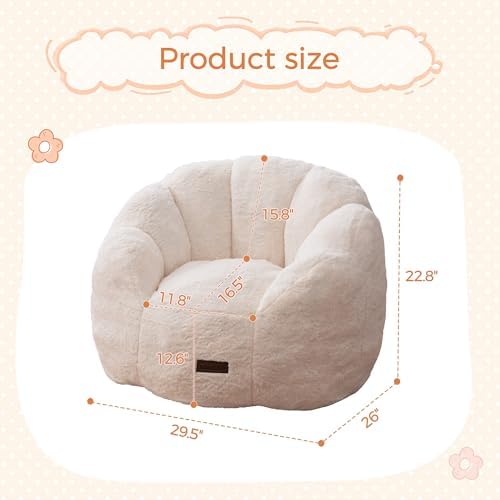 MAXYOYO Kids Bean Bag Chair, Floral Shaped Bean Bag Sofa, Plush Faux Fur Toddler Couch with Petal Backrest for Boys Girls, Stuffed Cozy Sofa for Nursery, Bedroom, Pink