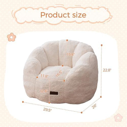 MAXYOYO Kids Bean Bag Chair, Floral Shaped Bean Bag Sofa, Plush Faux Fur Toddler Couch with Petal Backrest for Boys Girls, Stuffed Cozy Sofa for Nursery, Bedroom, Pink