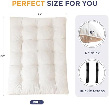 MAXYOYO Japanese Floor Mattress Full Size, 6" Foldable Futon Mattress Tufted Roll Up Floor Bed, Thick Chenille Tatami Mat Sleeping Pad for Camping Guest Room Dormitory Bedroom RV, Navy