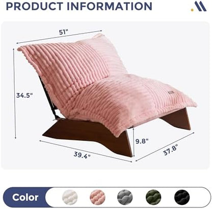 MAXYOYO Adjustable Living Room Chair, 3-Position Bean Bag Chair with Removable Cover, Upholstered Accent Chair with Frame, Soft Reclining Lounge for Bedroom, Apartment, Office, Beige