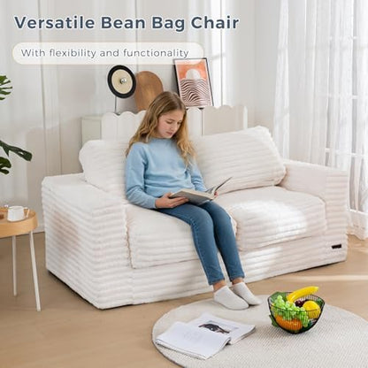 MAXYOYO Giant Bean Bag Chair for Adults, Upholstered Loveseat Floor Sofa with Pillows and Armrests, Large Bean Bag Sofa Plush Chair Bean Bag Couch for Bedroom Living Room, Grey