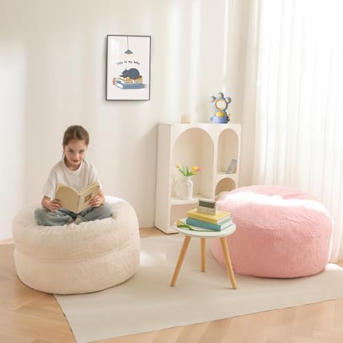 MAXYOYO Bean Bag Chair Bed for Kids, Convertible Bean Bag Folds from Lazy Chair to Floor Mattress Bed, Stuffed Floor Sofa Couch Sofa Bed for Boys and Girls, High-Density Foam Filling, Pink