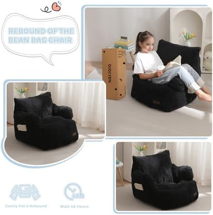 MAXYOYO Kids Bean Bag Chair, Stuffed Toddler Bean Bag Sofa with Filler Bean Bag Chair for Boys and Girls, Lazy Sofa with Pocket Floor Chair for Gaming, Reading, Pink