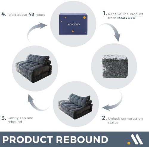 MAXYOYO Folding Sofa Bed, Convertible Sleeper Chair with Pillow Foldable Mattress with Back Support, Portable Fold Out Chair Bed Comfy Floor Sofa Lounge for Living Room Bedroom, Dark Grey, Single