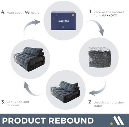 MAXYOYO Folding Sofa Bed, Convertible Sleeper Chair with Pillow Foldable Mattress with Back Support, Portable Fold Out Chair Bed Comfy Floor Sofa Lounge for Living Room Bedroom, Dark Grey, Single