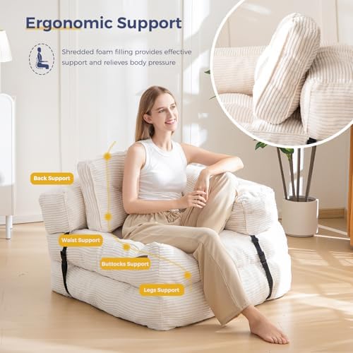 MAXYOYO Folding Sofa Bed, L-Shaped Convertible Sofa Bed with Armrest Foldable Sleeper Sofa with Pillow, Portable Fold Out Chair Bed Comfy Floor Lounge for Living Room Bedroom, Dark Grey