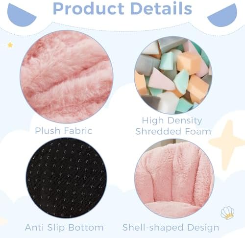 MAXYOYO Bean Bag Chair for Kids, Shell Shaped Bean Bag Couch for Boys and Girls, Toddler Chair Bean Bag Sofa for Playroom, Nursery Room, Pink