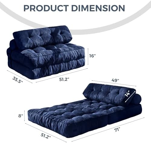 MAXYOYO Folding Sofa Bed, Convertible Sleeper Chair with Pillow Foldable Mattress with Back Support, Portable Fold Out Chair Bed Comfy Floor Sofa Lounge for Living Room Bedroom, Dark Grey, Single