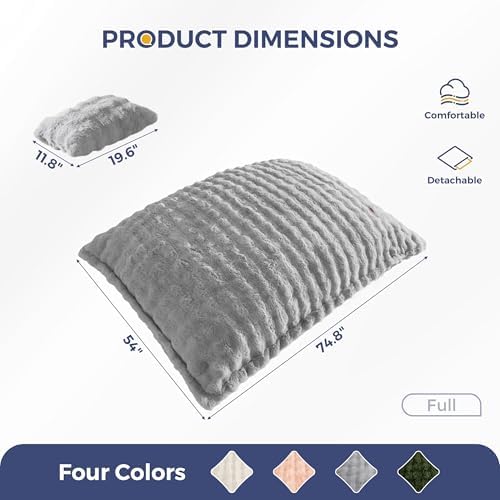 MAXYOYO Giant Bean Bag Chair with Pillow, 3 in 1 Convertible Bean Bag Chair for Adults with Removable Cover, Floor Cushion Stuffed Floor Lounger for Living Room Bedroom, Grey