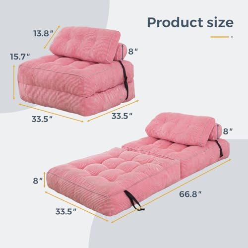 MAXYOYO Folding Sofa Bed, Convertible Sleeper Chair with Pillow Foldable Mattress with Back Support, Portable Fold Out Chair Bed Comfy Floor Sofa Lounge for Living Room Bedroom, Dark Grey, Single