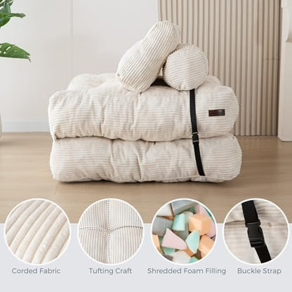 MAXYOYO Folding Sofa Bed, Convertible Sleeper Chair with Pillow Foldable Mattress with Back Support, Portable Fold Out Chair Bed Comfy Floor Sofa Lounge for Living Room Bedroom, Dark Grey, Single
