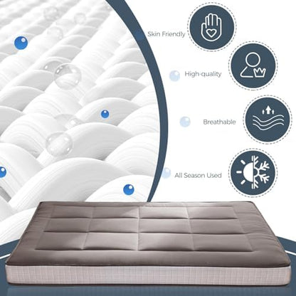 MAXYOYO 6" Extra Thick Floor Futon Mattress, Foldable Japanese Floor Mattress for Adults, Roll Up Tatami Pad for Guest Room, Black, Queen