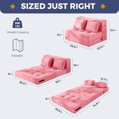 MAXYOYO Convertible Sofa Bed, Fold Out Loveseat Sleeper Sofa with Pillow, 4 in 1 Tufted Folding Couch Bed Foam Floor Couch, Lazy Chair for Living Room Bedroom Guest Room, Dark Grey