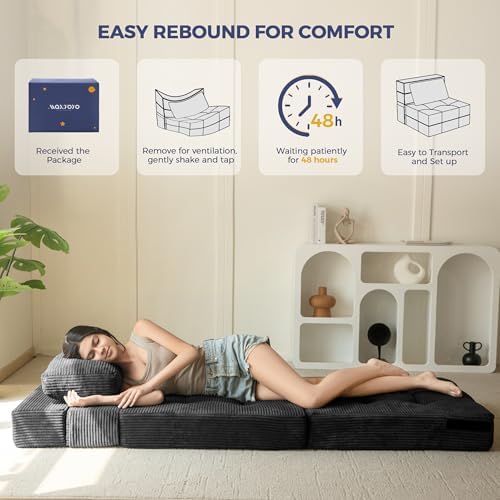MAXYOYO Convertible Sofa Bed, Fold Out Loveseat Sleeper Sofa with Pillow, 4 in 1 Tufted Folding Couch Bed Foam Floor Couch, Lazy Chair for Living Room Bedroom Guest Room, Dark Grey