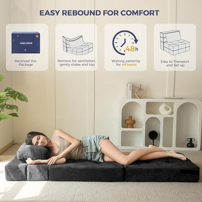 MAXYOYO Convertible Sofa Bed, Fold Out Loveseat Sleeper Sofa with Pillow, 4 in 1 Tufted Folding Couch Bed Foam Floor Couch, Lazy Chair for Living Room Bedroom Guest Room, Dark Grey