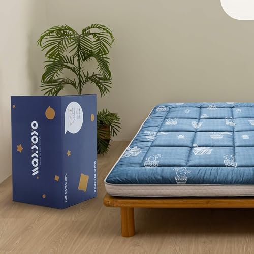 MAXYOYO Black Moon and Star Futon Mattress, Japanese Floor Mattress Quilted Bed Mattress Topper, Extra Thick Folding Sleeping Pad Breathable Floor Lounger Guest Bed for Camping Couch, Twin