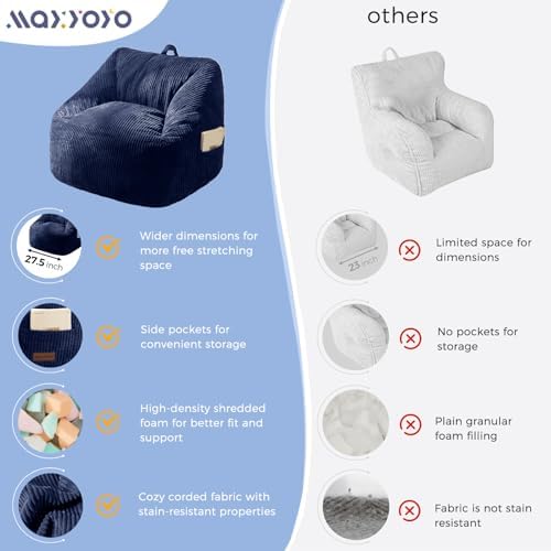 MAXYOYO Kids Bean Bag Chair, Bean Bag Couch with Handle, Comfy Toddler Chair for Boys and Girls, Accent Sofa Chair with Pocket for Gaming Reading Relaxing, Pink