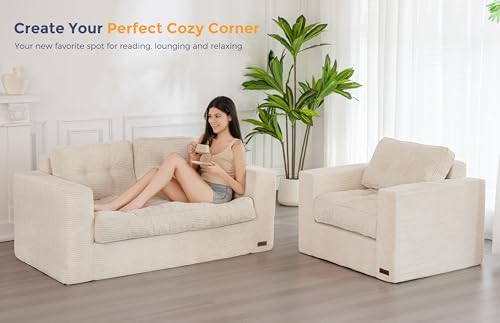 MAXYOYO Bean Bag Chair for Adults, Upholstered Floor Sofa with Armrests, Loveseat Boneless Couch with Tufted Cushion &amp; Backrest, Sofa in A Box, Large Bean Bag Couch for Bedroom Living Room, Dark Grey