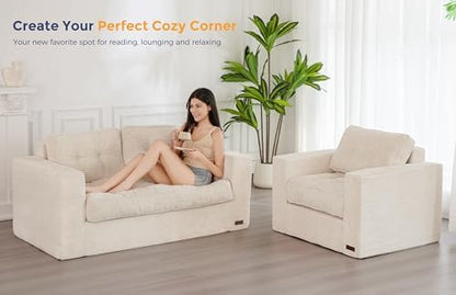 MAXYOYO Bean Bag Chair for Adults, Upholstered Floor Sofa with Armrests, Loveseat Boneless Couch with Tufted Cushion &amp; Backrest, Sofa in A Box, Large Bean Bag Couch for Bedroom Living Room, Dark Grey