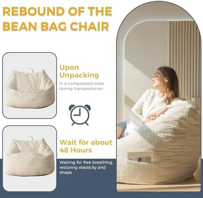 MAXYOYO Bean Bag Chair, Floor Sofa with Handle, Bean Bag Chairs for Adults and Kids, Teens Living Room Bean Bag, Accent Sofa Chair with Pocket for Gaming Reading Relaxing