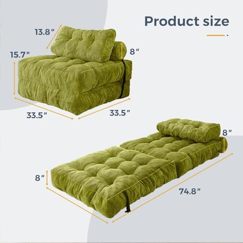 MAXYOYO Folding Sofa Bed, Convertible Sleeper Chair with Pillow Foldable Mattress with Back Support, Portable Fold Out Chair Bed Comfy Floor Sofa Lounge for Living Room Bedroom, Dark Grey, Single