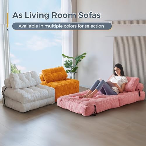 MAXYOYO Folding Sofa Bed, Convertible Sleeper Chair with Pillow Foldable Mattress with Back Support, Portable Fold Out Chair Bed Comfy Floor Sofa Lounge for Living Room Bedroom, Dark Grey, Single