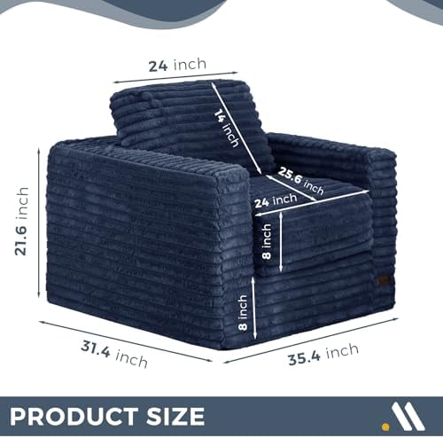 MAXYOYO Giant Bean Bag Chair for Adults, Upholstered Loveseat Floor Sofa with Pillows and Armrests, Large Bean Bag Sofa Plush Chair Bean Bag Couch for Bedroom Living Room, Grey