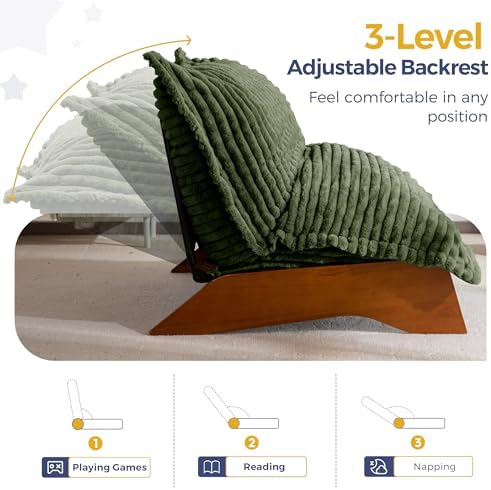 MAXYOYO Adjustable Living Room Chair, 3-Position Bean Bag Chair with Removable Cover, Upholstered Accent Chair with Frame, Soft Reclining Lounge for Bedroom, Apartment, Office, Beige
