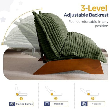MAXYOYO Adjustable Living Room Chair, 3-Position Bean Bag Chair with Removable Cover, Upholstered Accent Chair with Frame, Soft Reclining Lounge for Bedroom, Apartment, Office, Beige