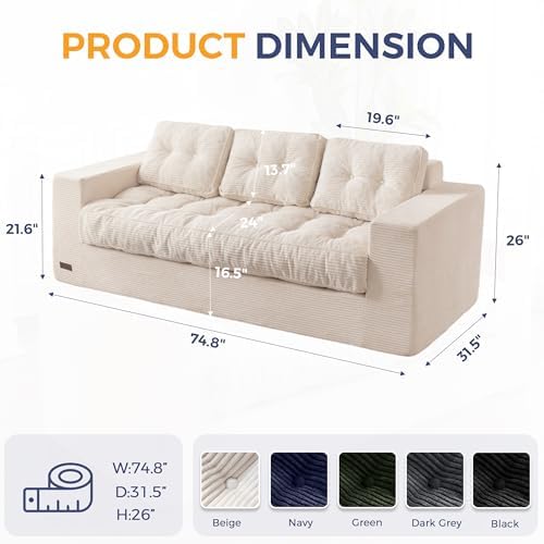 MAXYOYO Bean Bag Chair for Adults, Upholstered Floor Sofa with Armrests, Loveseat Boneless Couch with Tufted Cushion &amp; Backrest, Sofa in A Box, Large Bean Bag Couch for Bedroom Living Room, Black