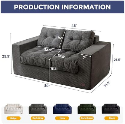 MAXYOYO Bean Bag Chair for Adults, Upholstered Floor Sofa with Armrests, Loveseat Boneless Couch with Tufted Cushion &amp; Backrest, Sofa in A Box, Large Bean Bag Couch for Bedroom Living Room, Dark Grey