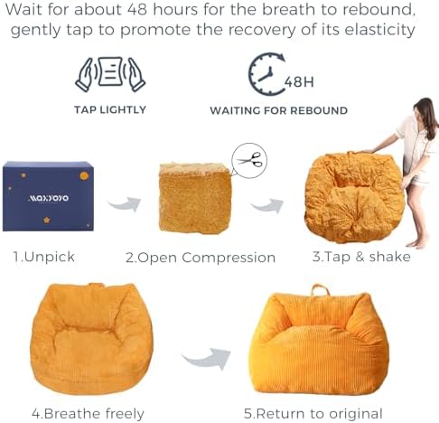 MAXYOYO Bean Bag Chair, Floor Sofa with Handle, Bean Bag Chairs for Adults and Kids, Teens Living Room Bean Bag, Accent Sofa Chair with Pocket for Gaming Reading Relaxing