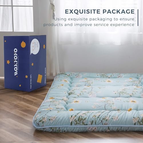 MAXYOYO Japanese Futon Mattress Floor Mattress Sleeping Pad Foldable Bed Roll Up Camping Cushion Floor Lounger Bed Couches and Sofas Couch Topper, Black Floral, Full Size