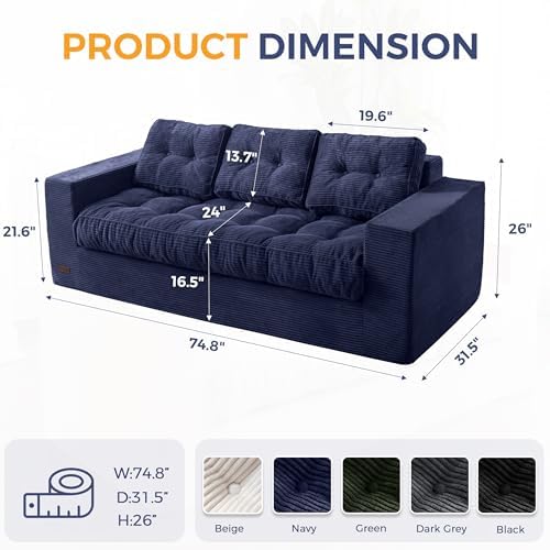 MAXYOYO Bean Bag Chair for Adults, Upholstered Floor Sofa with Armrests, Loveseat Boneless Couch with Tufted Cushion &amp; Backrest, Sofa in A Box, Large Bean Bag Couch for Bedroom Living Room, Black