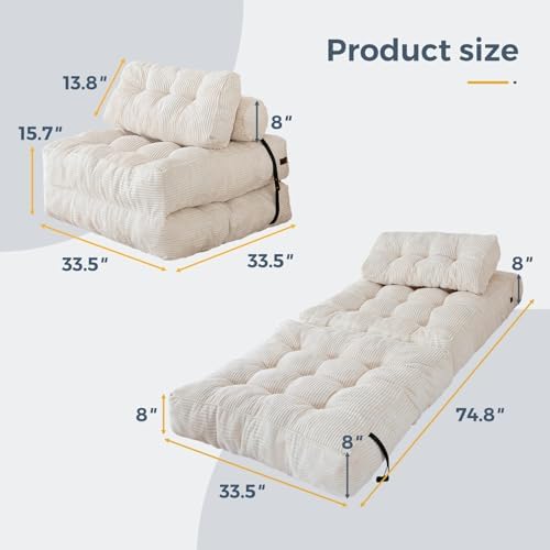 MAXYOYO Folding Sofa Bed, Convertible Sleeper Chair with Pillow Foldable Mattress with Back Support, Portable Fold Out Chair Bed Comfy Floor Sofa Lounge for Living Room Bedroom, Dark Grey, Single