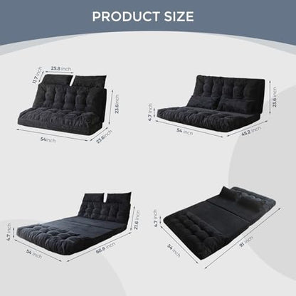 MAXYOYO Bean Bag Bed Tufted Folding Sofa Bed with Pillows, Extra Thick and Long Floor Mattress for Adults, Single Couch Bed for Bedroom Living Room, Beige, 30x91 Inch