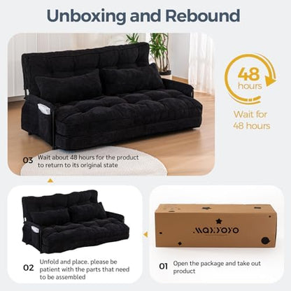 MAXYOYO Adjustable Floor Sofa Couch with Pillow, Multi-Functional Bean Bag Bed, 5-Position Foldable Lazy Sofa Sleeper Bed with Armrest, Versatile Floor Seating for Reading Gaming, Green, Single