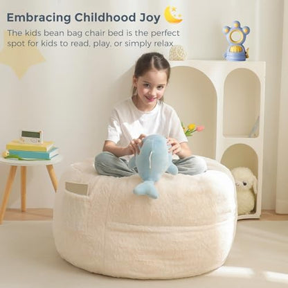 MAXYOYO Bean Bag Chair Bed for Kids, Convertible Bean Bag Folds from Lazy Chair to Floor Mattress Bed, Stuffed Floor Sofa Couch Sofa Bed for Boys and Girls, High-Density Foam Filling, Pink