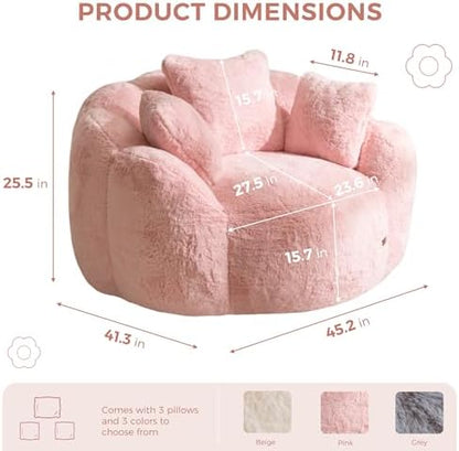 MAXYOYO Bean Bag Chair for Adults, Floral Shaped Bean Bag Sofa, Ultra Soft Faux Fur Floor Sofa, Large Reading Chair for Living Room Bedroom, Beige, Single