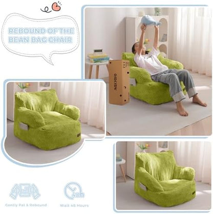MAXYOYO Kids Bean Bag Chair, Stuffed Toddler Bean Bag Sofa with Filler Bean Bag Chair for Boys and Girls, Lazy Sofa with Pocket Floor Chair for Gaming, Reading, Pink