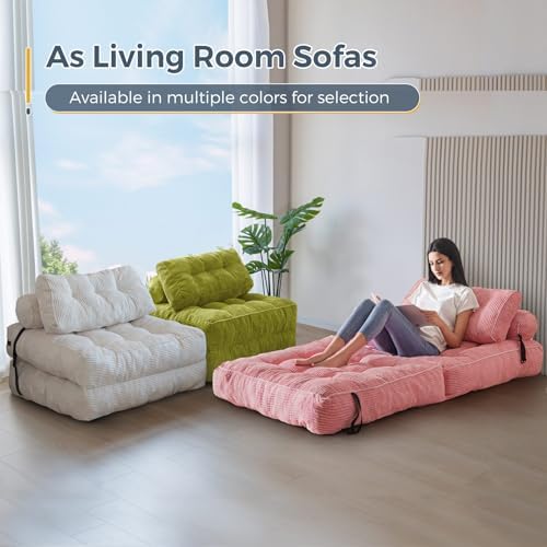 MAXYOYO Folding Sofa Bed, Convertible Sleeper Chair with Pillow Foldable Mattress with Back Support, Portable Fold Out Chair Bed Comfy Floor Sofa Lounge for Living Room Bedroom, Dark Grey, Single