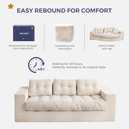 MAXYOYO Bean Bag Chair for Adults, Upholstered Floor Sofa with Armrests, Loveseat Boneless Couch with Tufted Cushion &amp; Backrest, Sofa in A Box, Large Bean Bag Couch for Bedroom Living Room, Black
