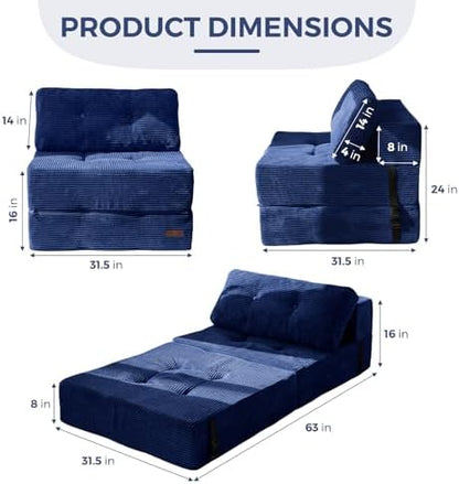 MAXYOYO Folding Sofa Bed, Convertible Sofa Bed with High-Density Support Foam, Portable 4 in 1 Fold Out Chair to Floor Lounger, Versatile Floor Couch for Living Room Bedroom, Dark Grey