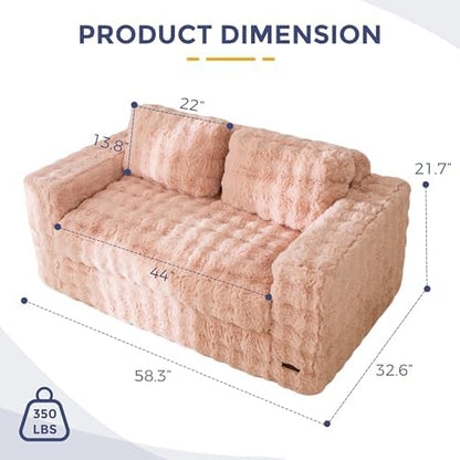 MAXYOYO Loveseat Sofa for Living Room, Small Sofa Couch Tufted Boneless Couch, Comfy Bean Bag Chair for Small Space Bedroom Apartment, No Assembly Needed, Beige