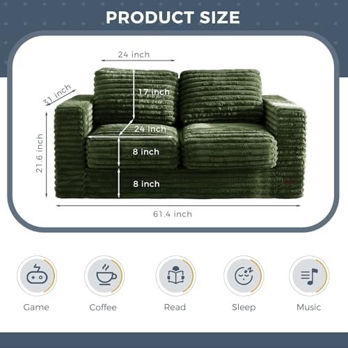 MAXYOYO Giant Bean Bag Chair for Adults, Upholstered Loveseat Floor Sofa with Pillows and Armrests, Large Bean Bag Sofa Plush Chair Bean Bag Couch for Bedroom Living Room, Grey