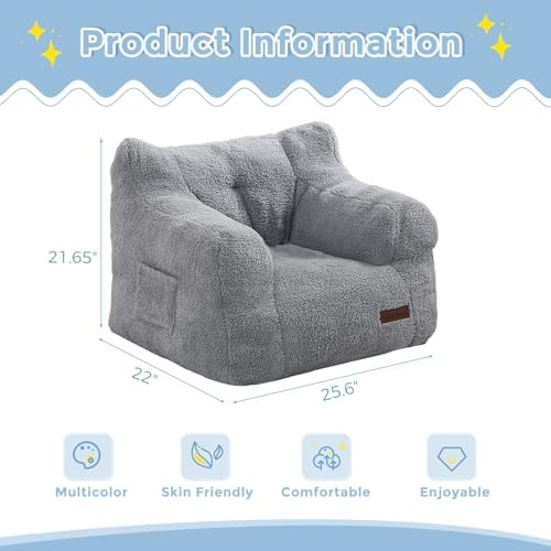MAXYOYO Kids Sherpa Bean Bag Chair, Boucle Toddler Chair Toddler Bean Bag Couch for Girls and Boys, Teddy Lazy Sofa with Pocket for Playing, Green