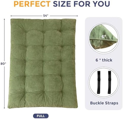 MAXYOYO Japanese Floor Mattress Full Size, 6" Foldable Futon Mattress Tufted Roll Up Floor Bed, Thick Chenille Tatami Mat Sleeping Pad for Camping Guest Room Dormitory Bedroom RV, Navy