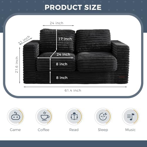 MAXYOYO Giant Bean Bag Chair for Adults, Upholstered Loveseat Floor Sofa with Pillows and Armrests, Large Bean Bag Sofa Plush Chair Bean Bag Couch for Bedroom Living Room, Grey